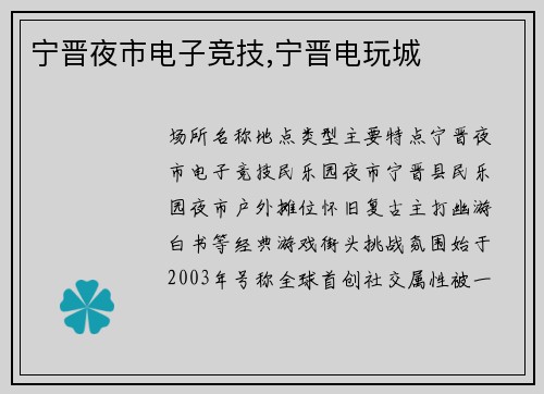 宁晋夜市电子竞技,宁晋电玩城
